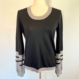 Boden Black Sweater Silver Metallic Trim UK 14 US 10 Wool Blend